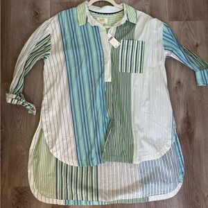 Anthropologie Marve Striped Shirt in Blue and Green